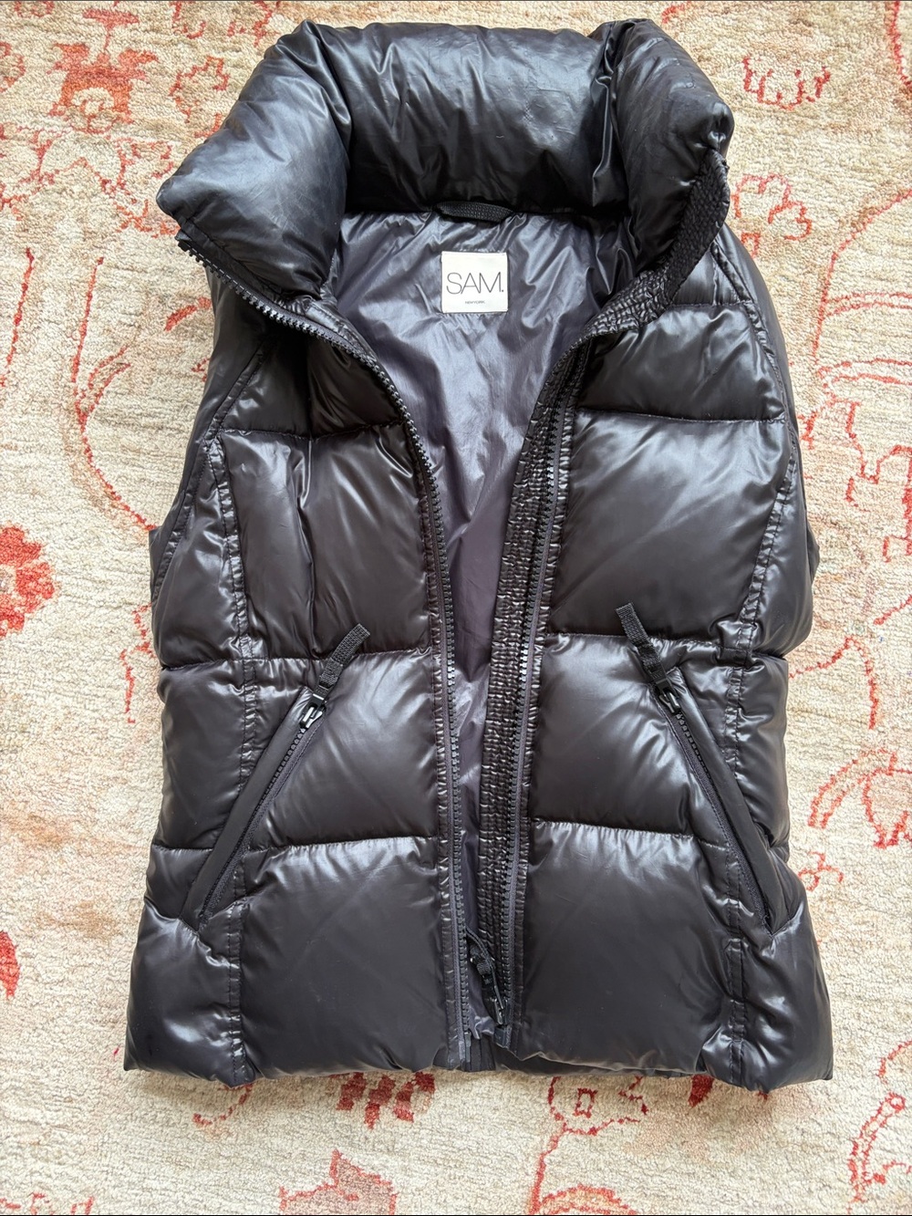 SAM. Black Quilted Puffer Vest with High Collar
